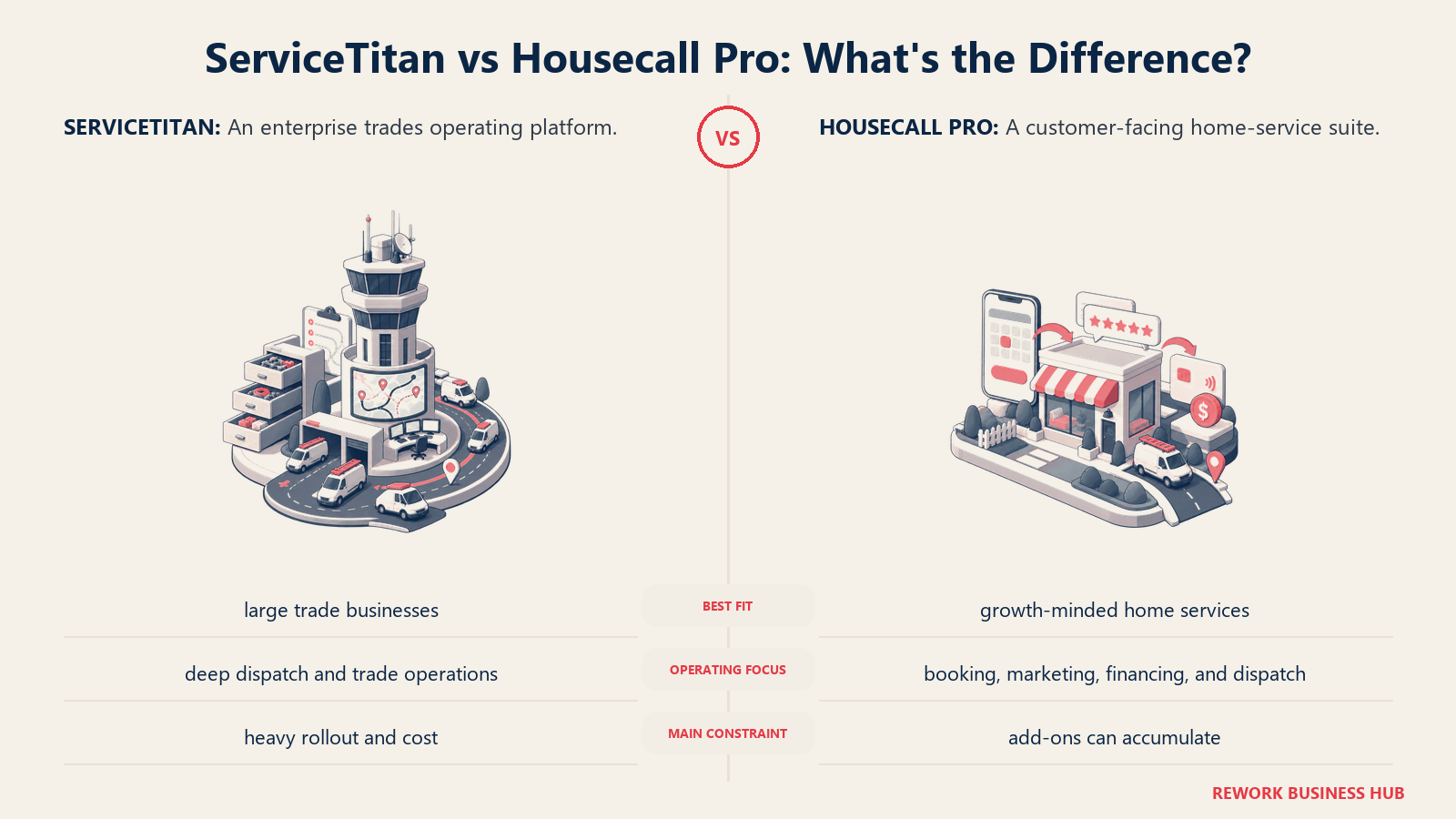 ServiceTitan and Housecall Pro compared through matched operating metaphors for audience fit