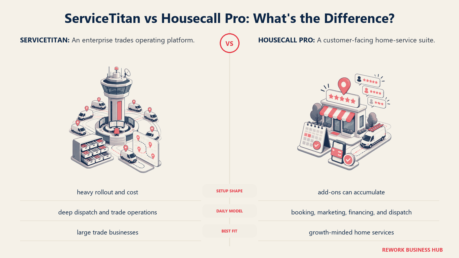 ServiceTitan and Housecall Pro compared through matched operating metaphors for implementation