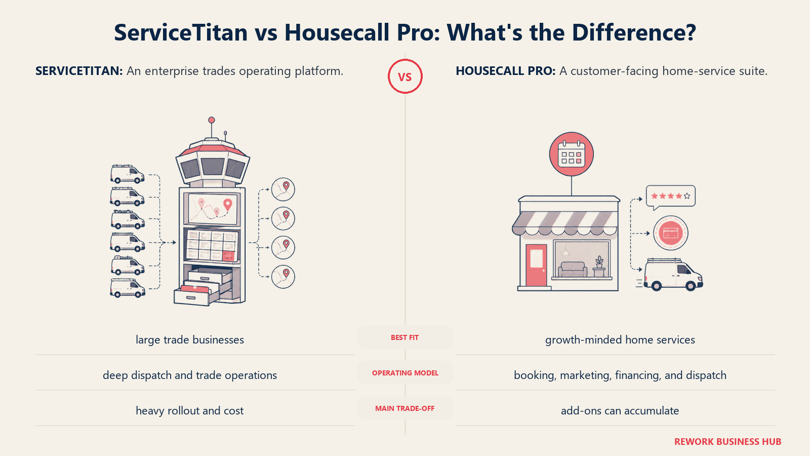 ServiceTitan and Housecall Pro compared through matched operating metaphors for scheduling and dispatch