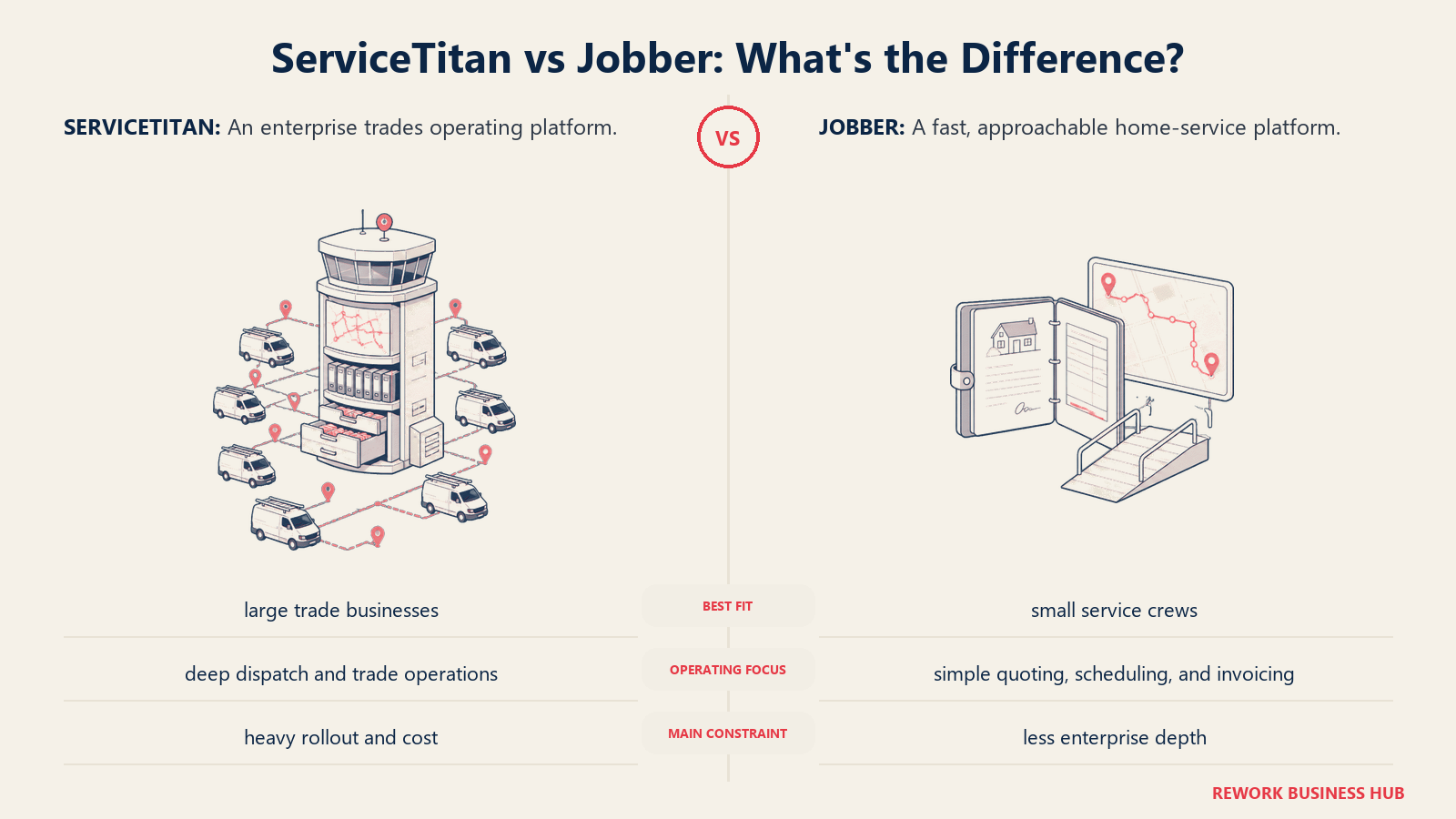 ServiceTitan and Jobber compared through matched operating metaphors for audience fit