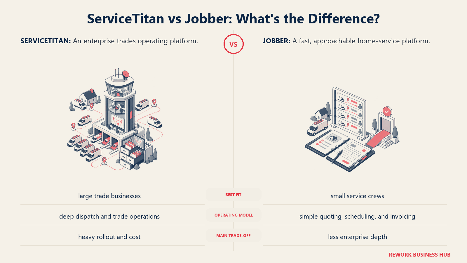 ServiceTitan and Jobber compared through matched operating metaphors for decision framework