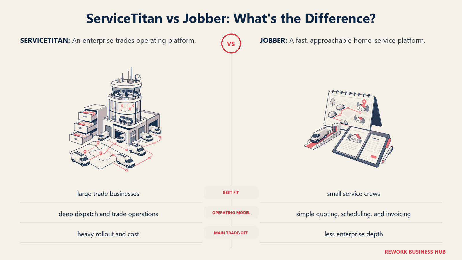 ServiceTitan and Jobber compared through matched operating metaphors for feature depth