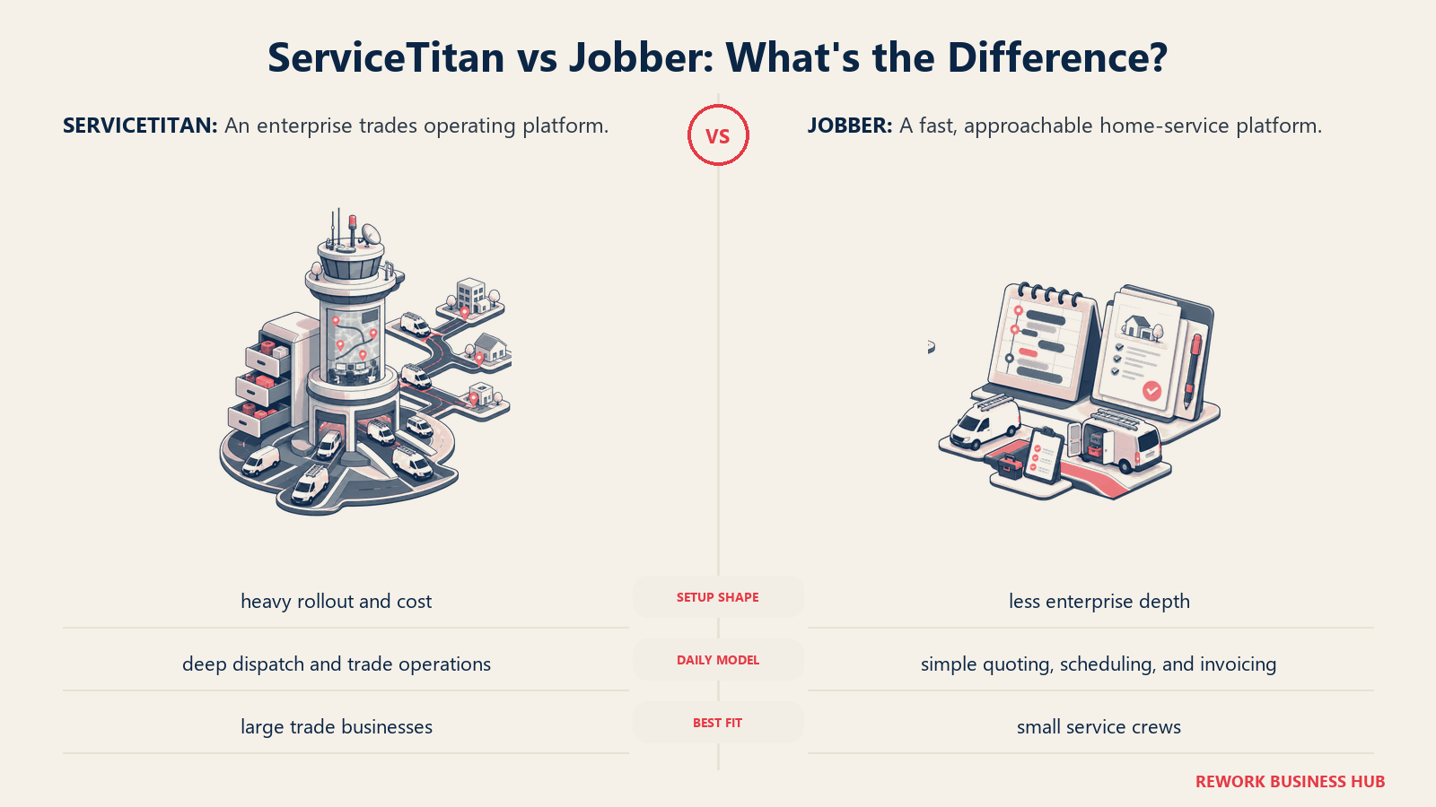 ServiceTitan and Jobber compared through matched operating metaphors for implementation