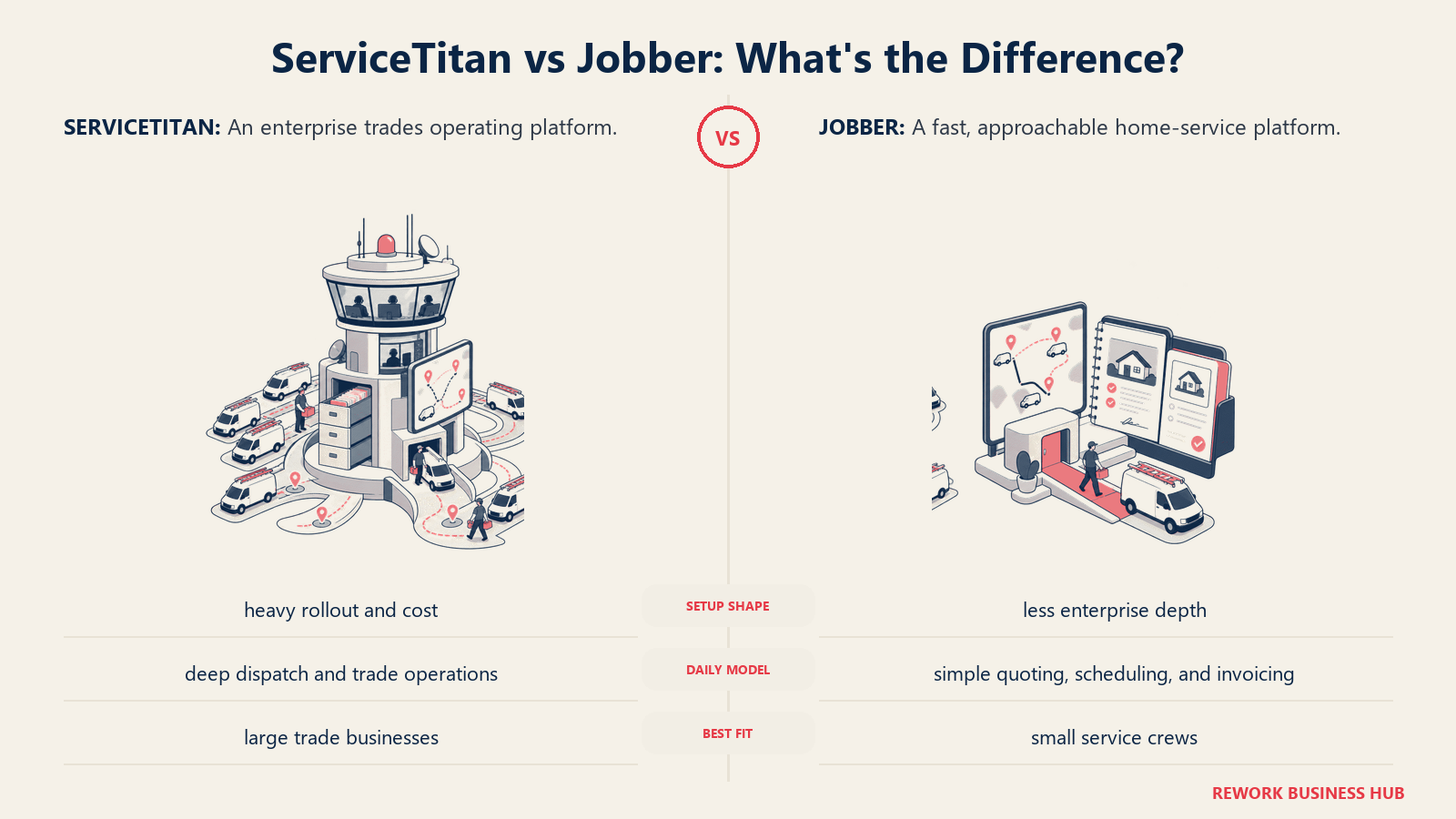 ServiceTitan and Jobber compared through matched operating metaphors for switching cost