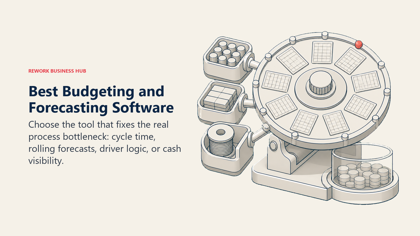 Rolling forecast wheel fed by headcount, bookings, unit costs, and cash-flow drivers for budgeting software selection