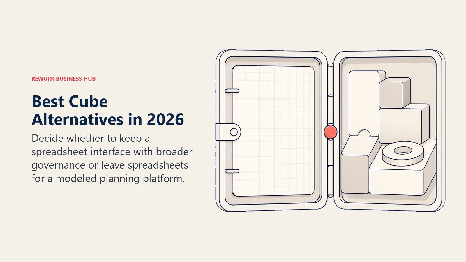 Best Cube alternatives shown as a planning folio that opens to spreadsheet-native and modeled-platform paths