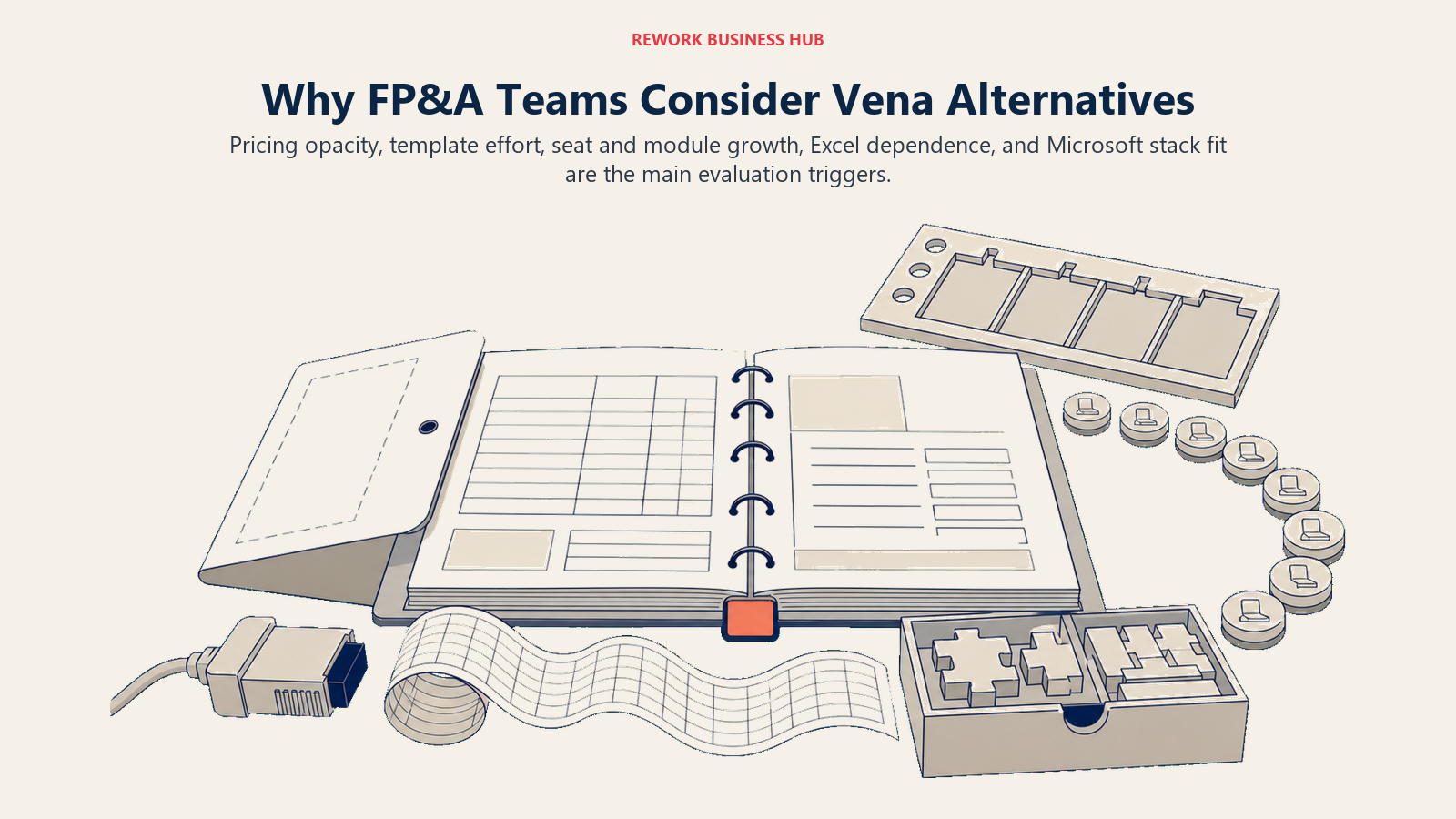 Vena-style governed workbook constrained by opaque pricing, template build effort, seat and module growth, Excel dependence, and Microsoft alignment