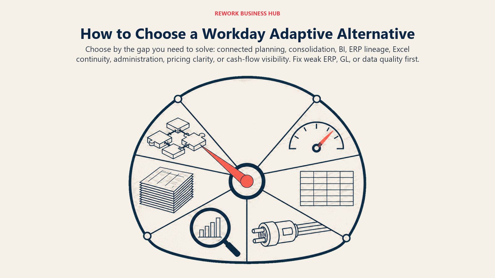 Workday Adaptive Planning alternative selector for connected planning, consolidation, BI, ERP, Excel, and cash flow needs