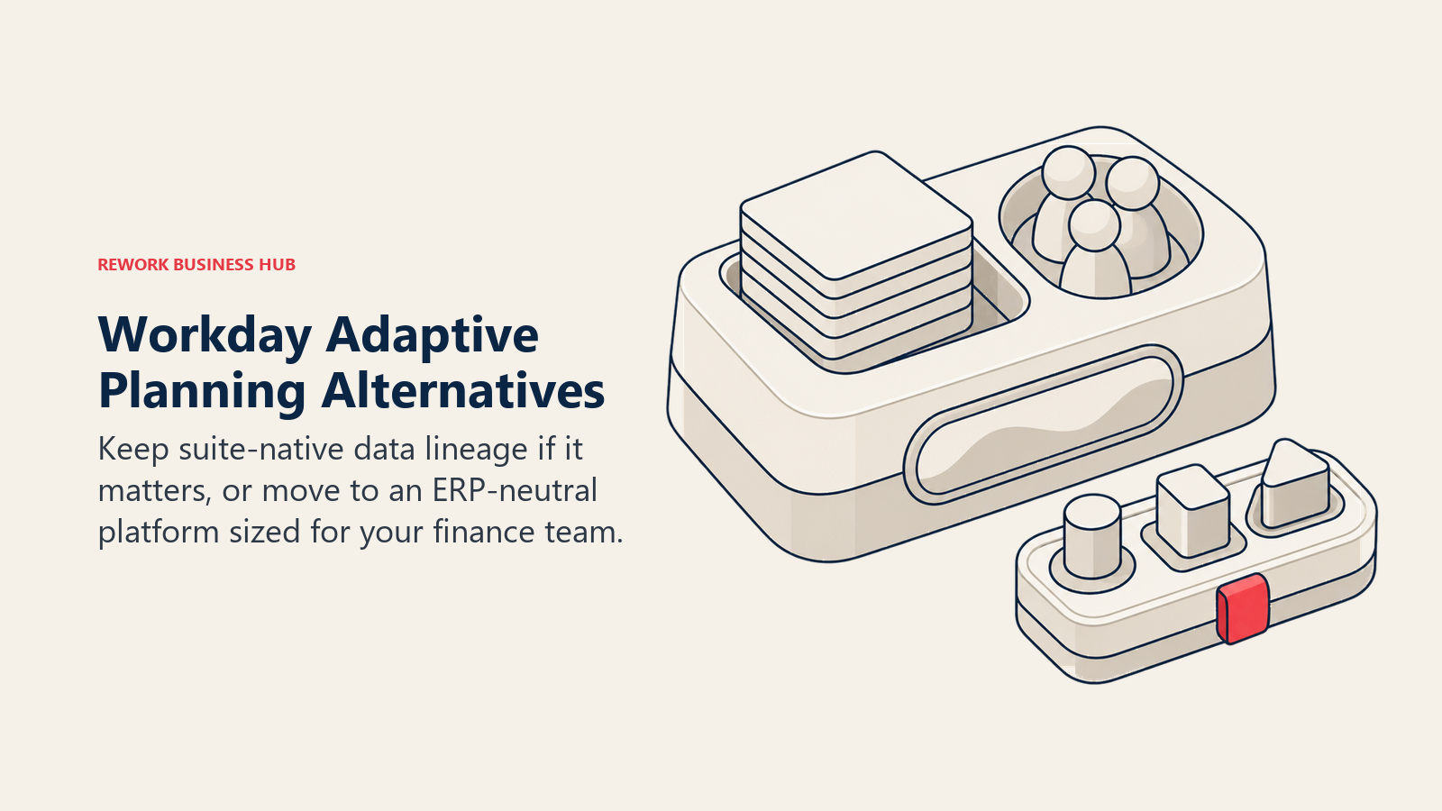 Workday Adaptive Planning alternatives shown through a suite-specific data dock and an ERP-neutral adapter cassette