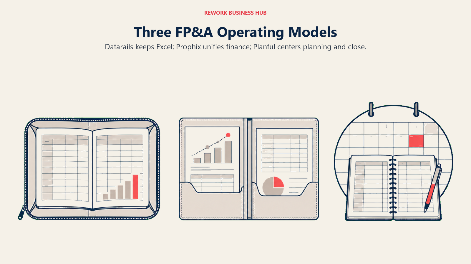 Three distinct planning workspaces for Datarails spreadsheet governance, Prophix unified planning and Planful financial performance management