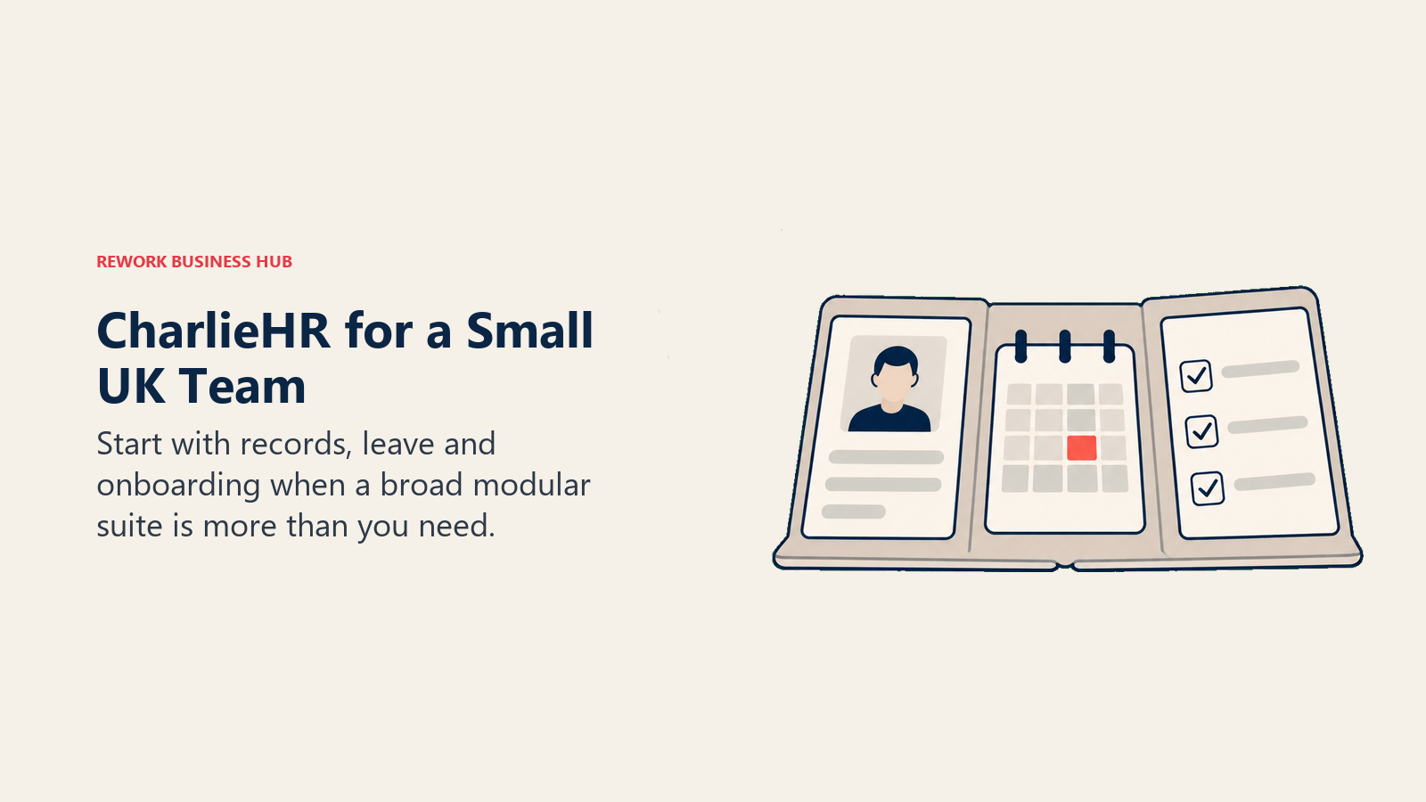 A compact CharlieHR notebook combining employee records, leave calendar and onboarding checklist