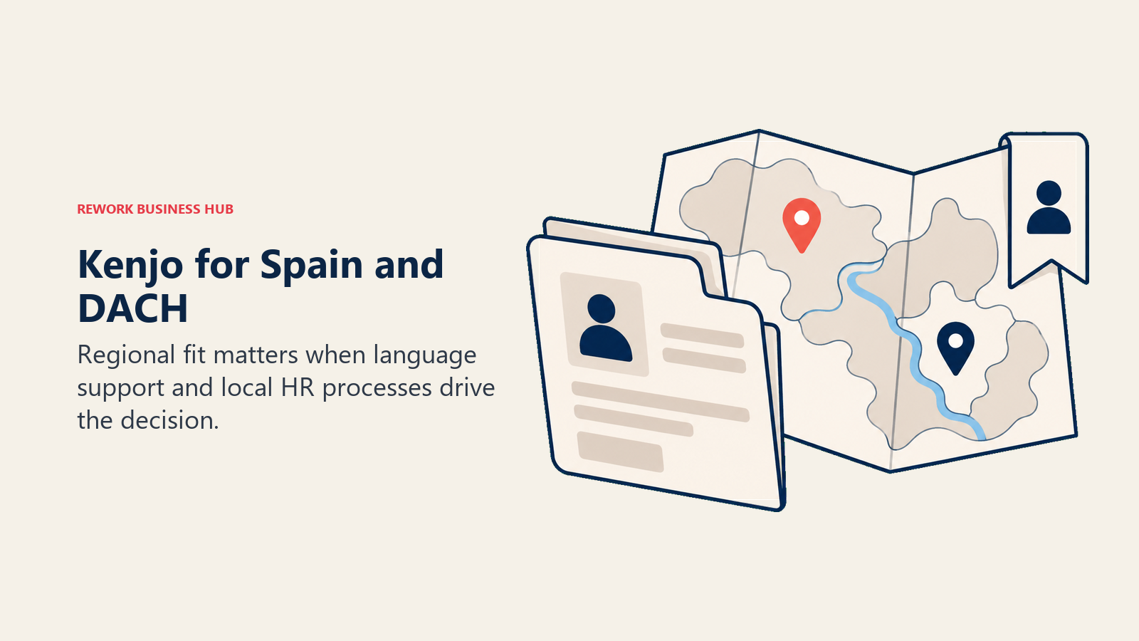 A Kenjo employee folder and regional map illustrating language and local HR process fit