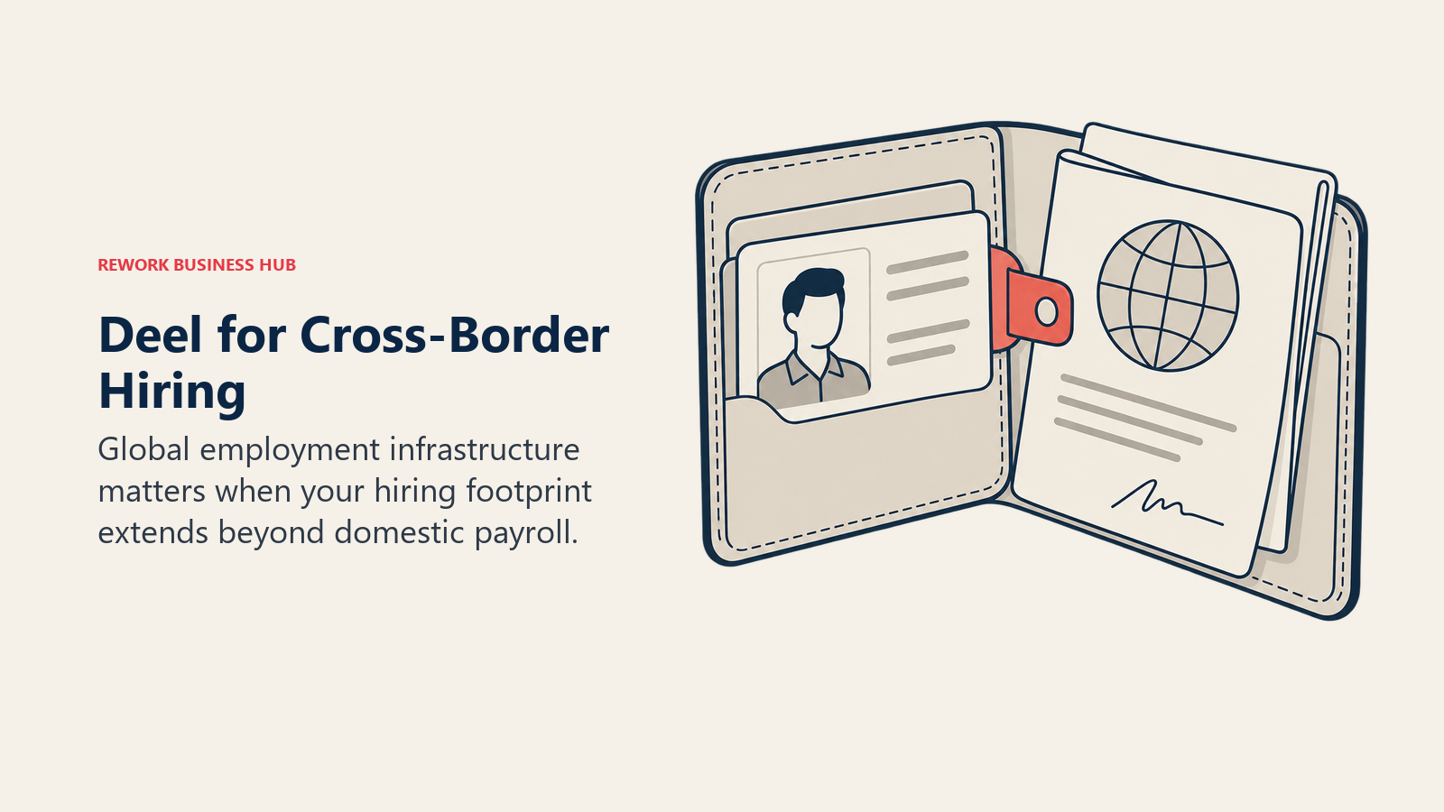 Employment contract and globe wallet showing Deel's cross-border hiring role