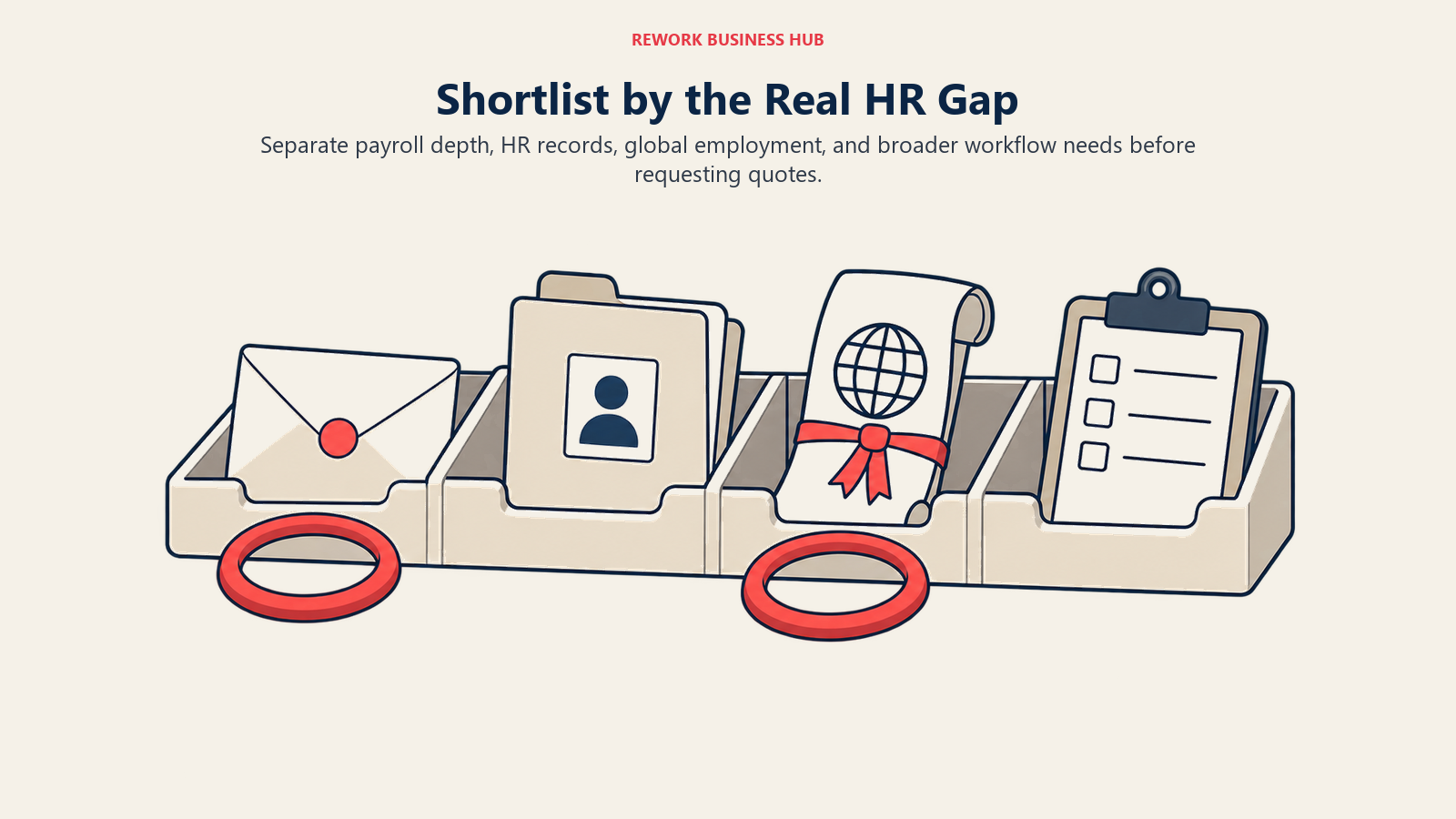 Four HR need categories narrowed into a shortlist before competing quotes are requested