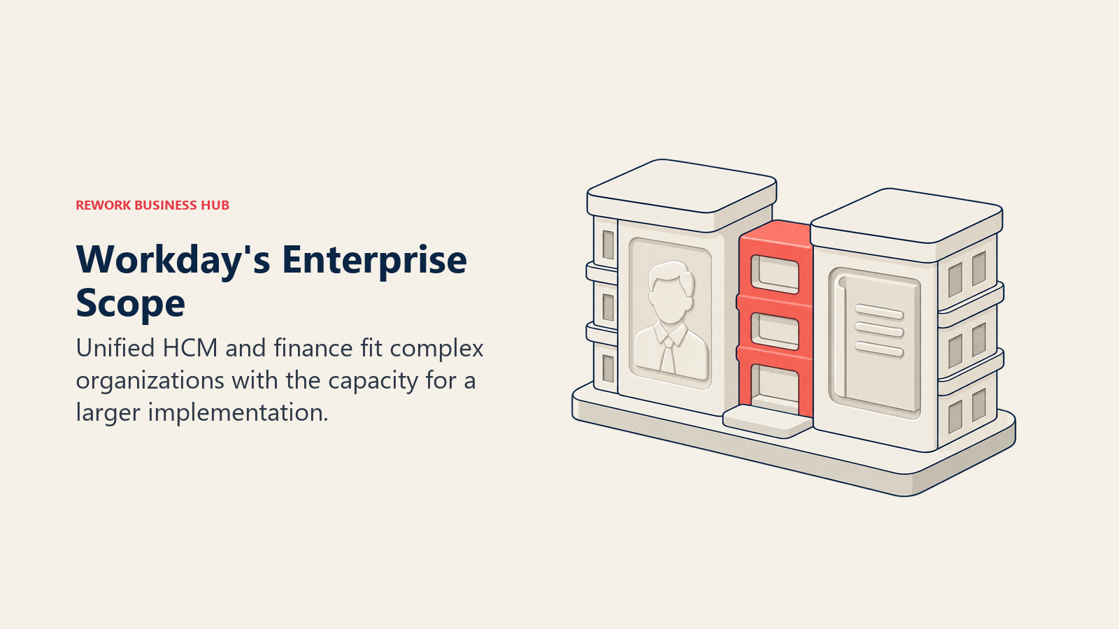 Connected HR and finance wings on one foundation illustrating Workday's enterprise scope