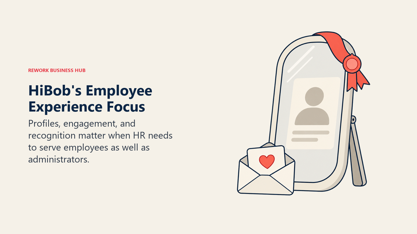 An employee profile reflected beside feedback and recognition artifacts illustrating HiBob's focus