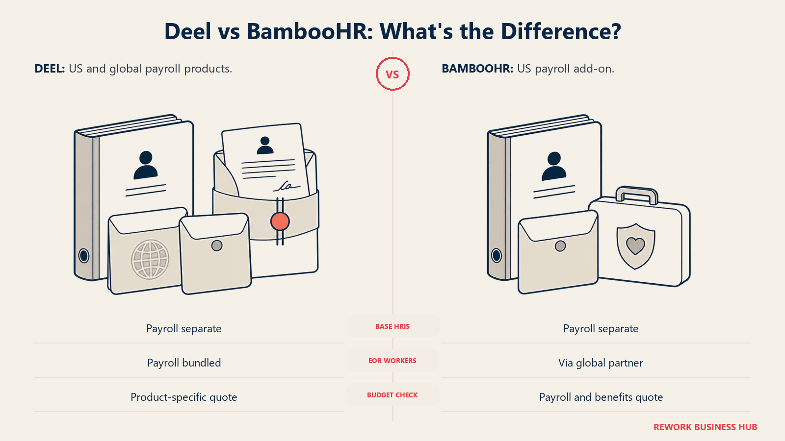 Payroll add-on structures for Deel and BambooHR, separated from the base HRIS record