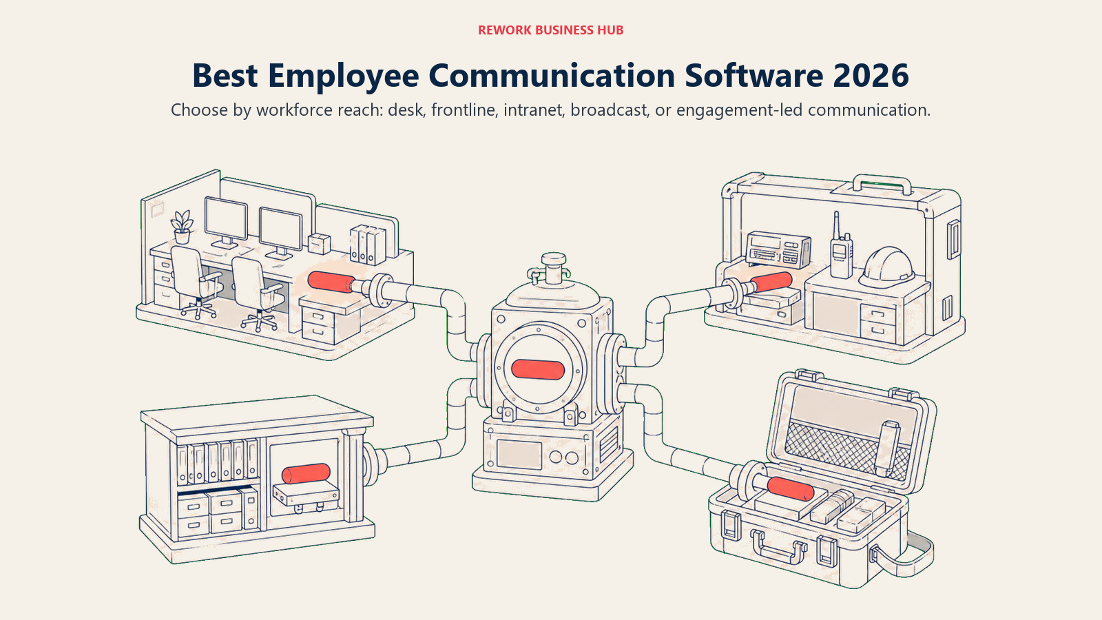 Communication relay reaching office staff, frontline teams, intranet readers, and mobile channels