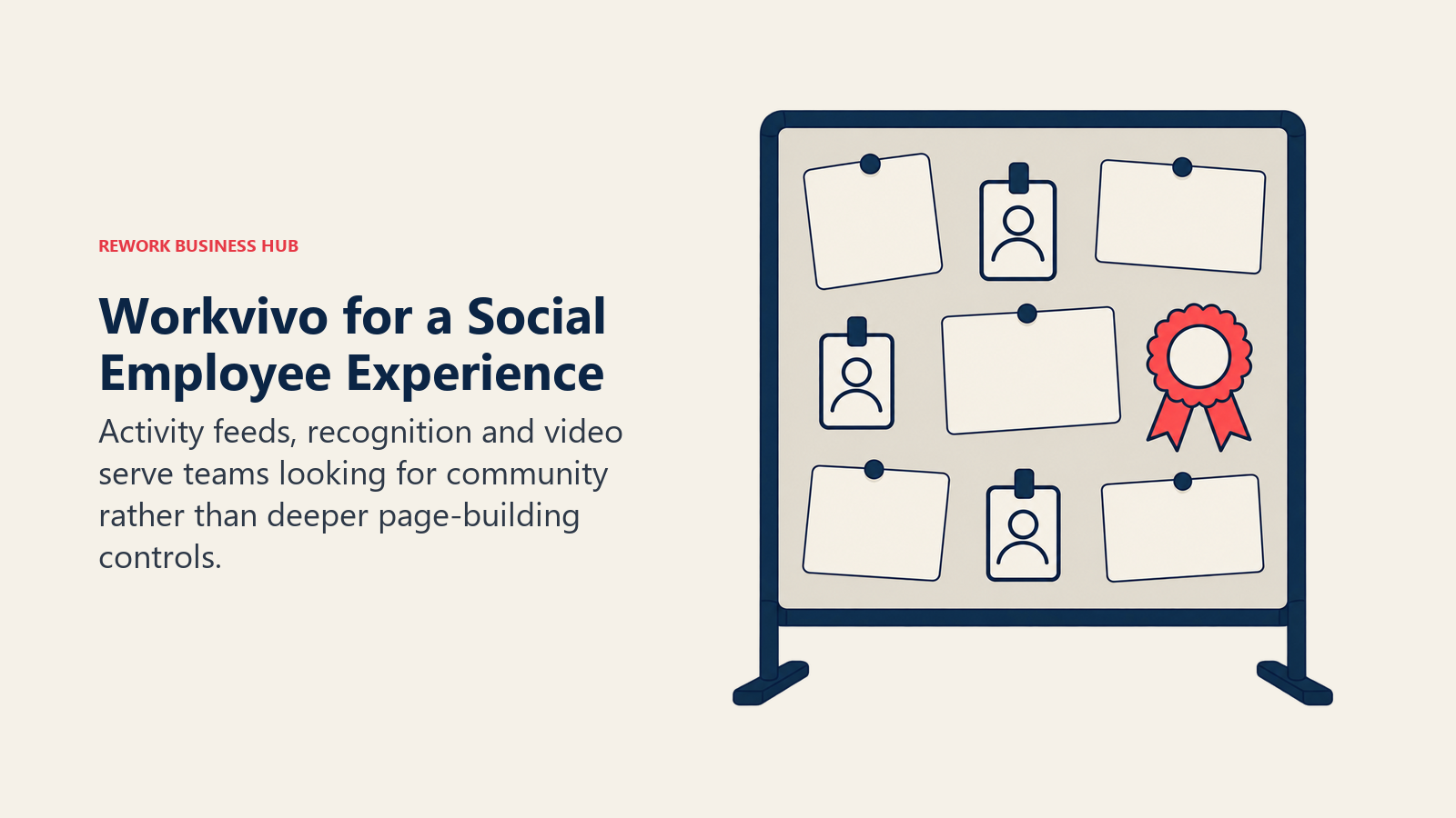 A staff noticeboard combines employee badges, shared posts and a recognition rosette for a social employee experience.