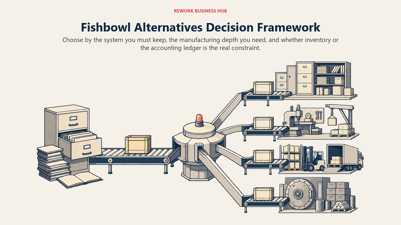 Fishbowl alternative selection dock routing operators by QuickBooks, manufacturing, order volume, and ERP replacement needs