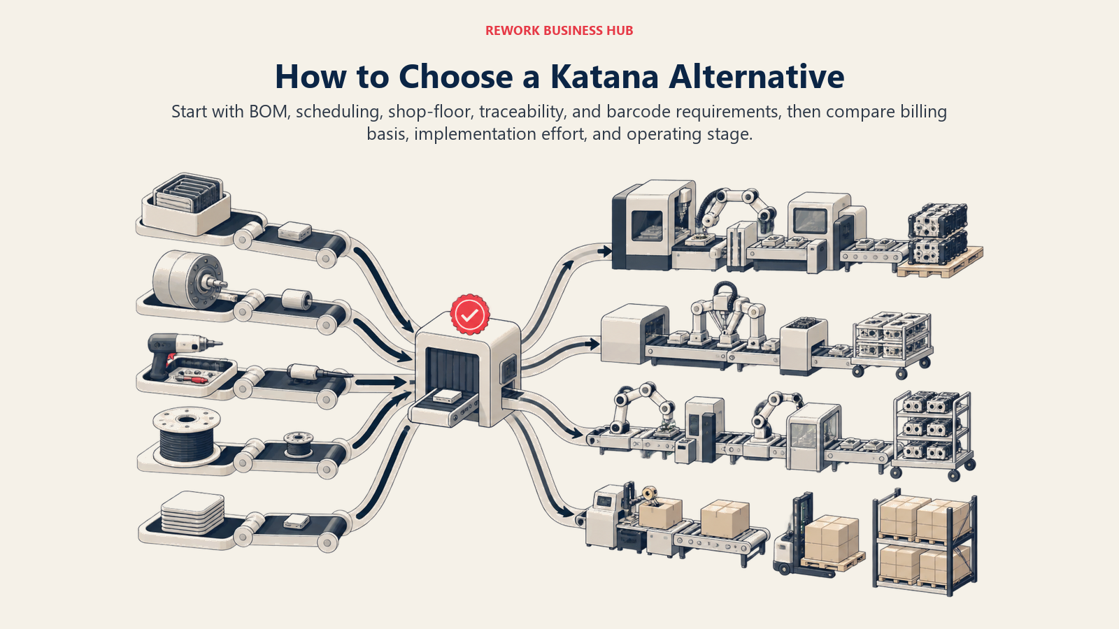Katana alternative decision framework for manufacturing depth, traceability, barcode, pricing, implementation, and stage fit