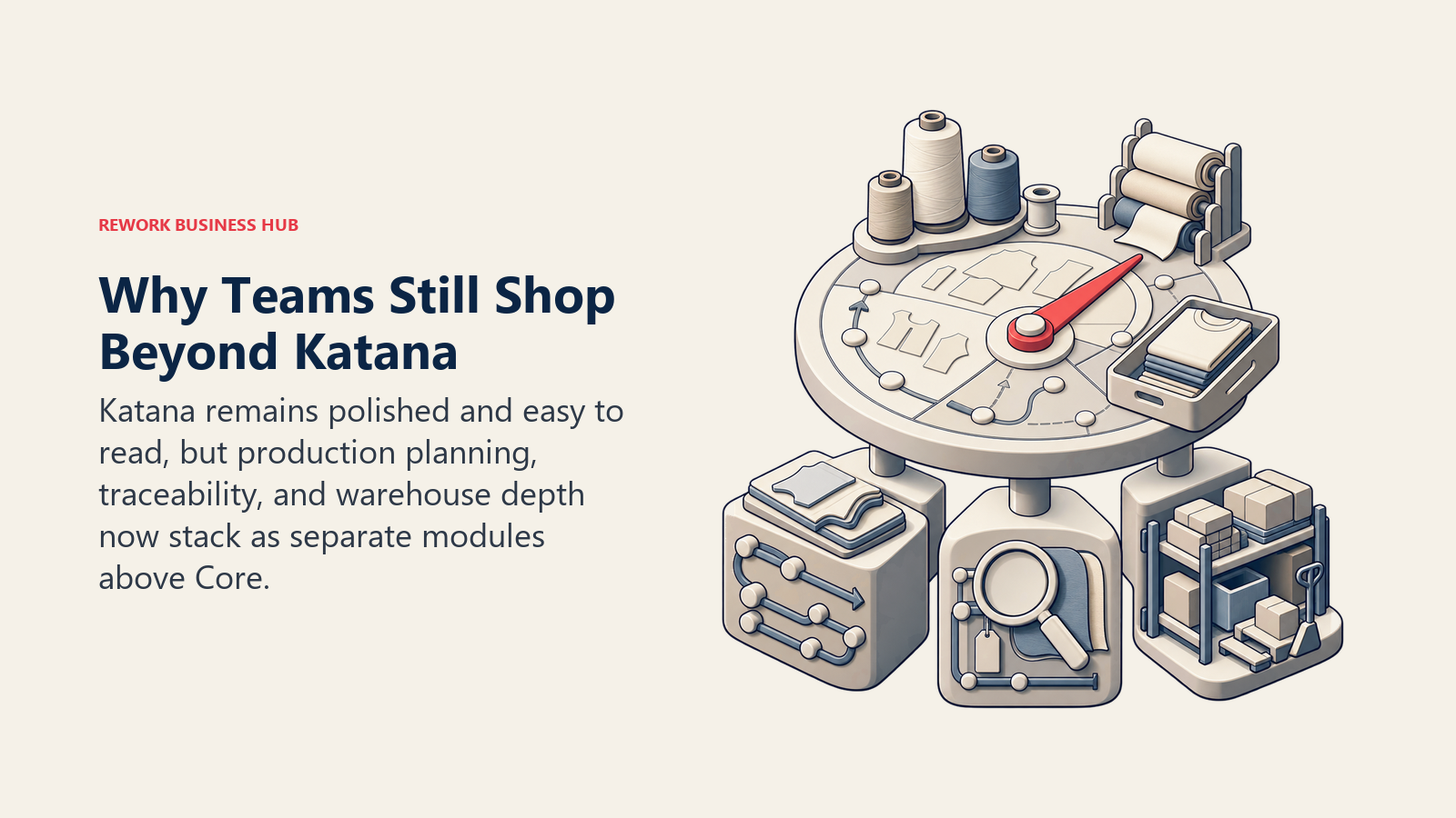 Katana visual production planner balanced against modular manufacturing, traceability, and warehouse add-ons