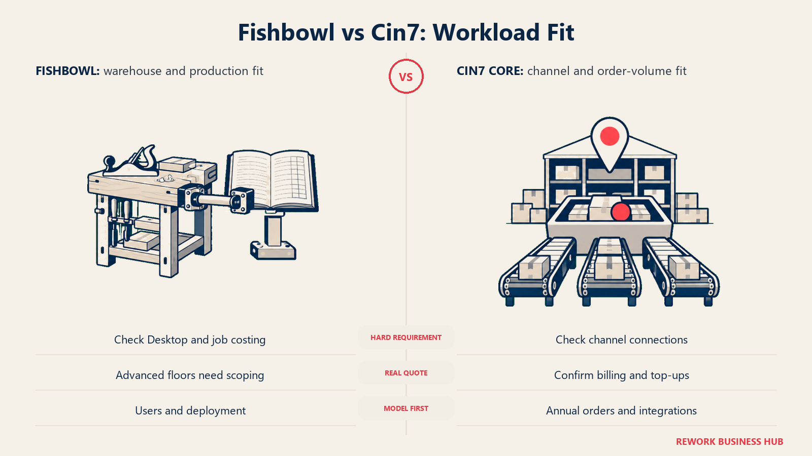 Fishbowl vs Cin7: Workload Fit: A lower modeled price does not compensate for a missing hard requirement.