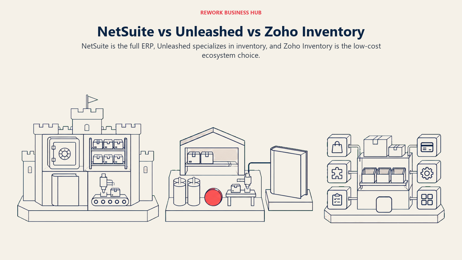 Three inventory foundations for a full ERP, a dedicated stock system, and a lightweight business-app ecosystem