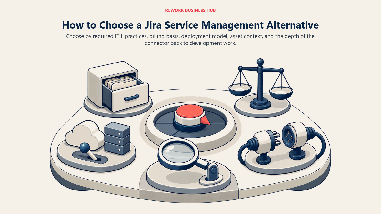 Jira Service Management alternative decision framework for practices, billing, deployment, assets, and development integration
