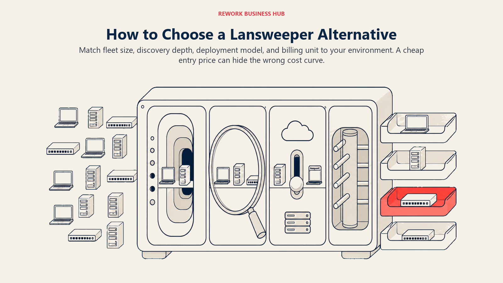 How to choose a Lansweeper alternative using fleet size, discovery depth, deployment, and billing filters