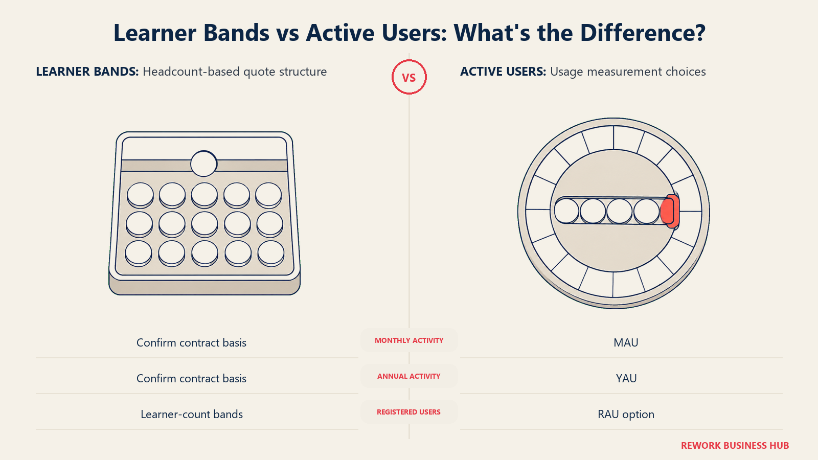Learner Bands vs Active Users: What's the Difference?: headcount-based quote structure compared with usage measurement choices