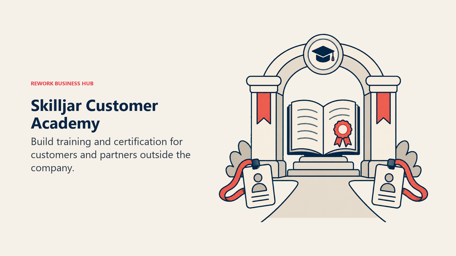Skilljar customer academy with external learner badges, a training book and certification