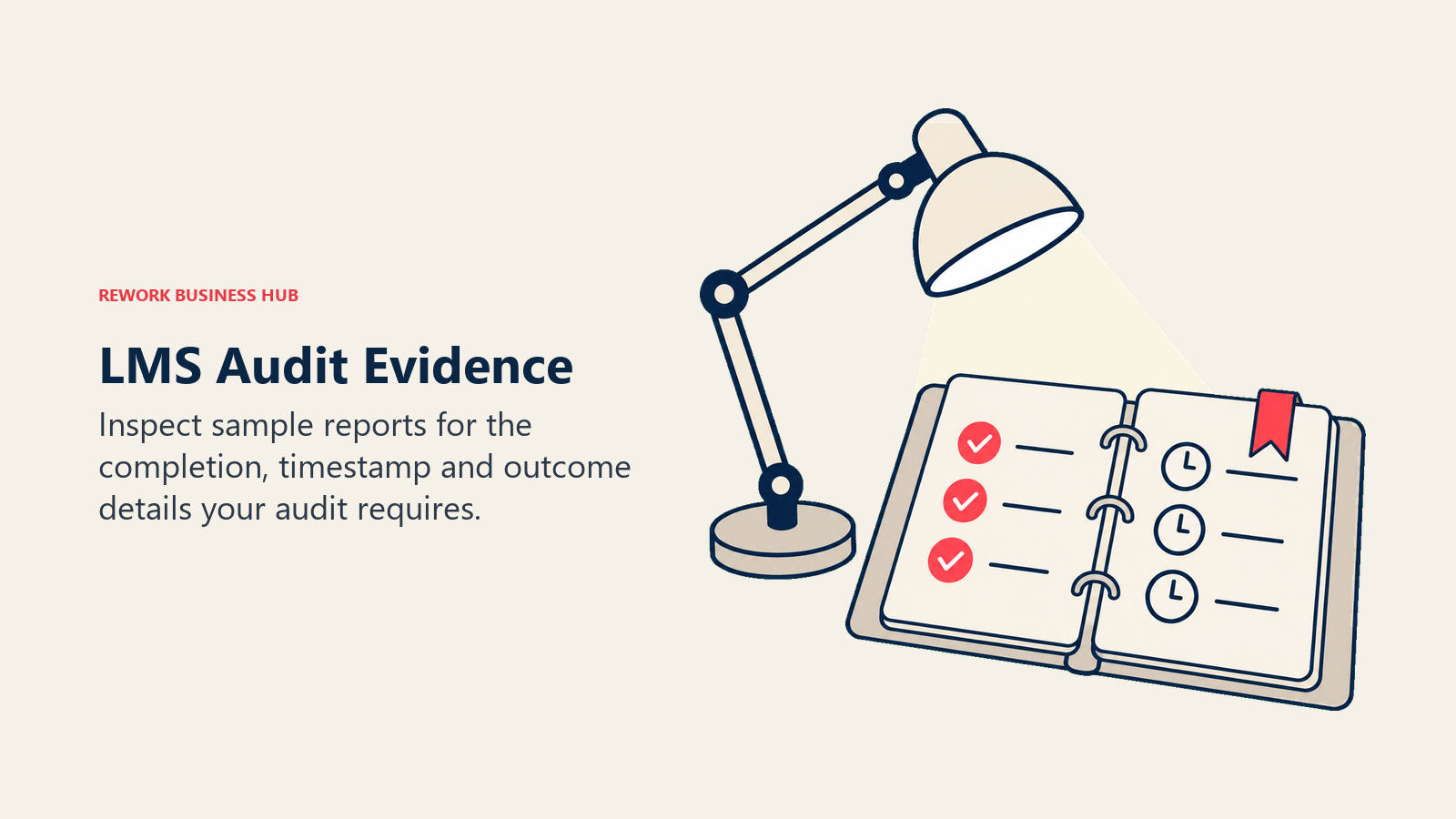 LMS completion records and timestamps inspected under a lamp for audit evidence