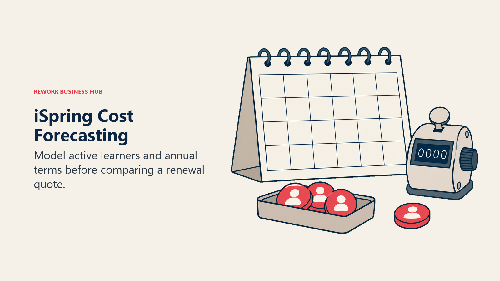 Calendar, learner tokens and tally counter for forecasting iSpring active-user costs