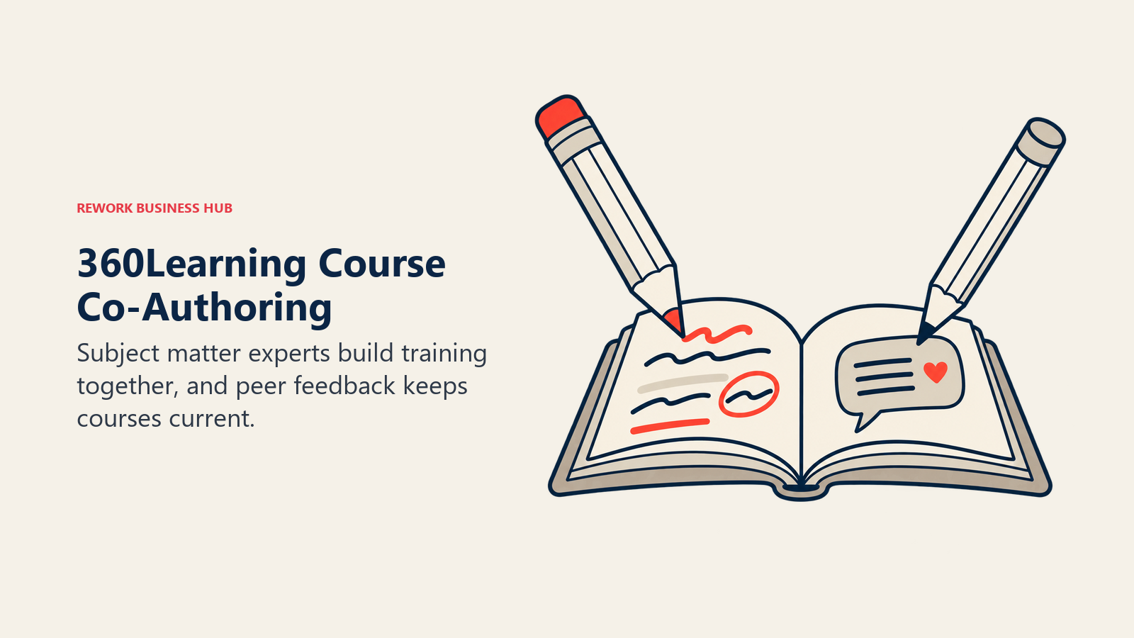 360Learning Course Co-Authoring illustrated by two pencils meet shared book