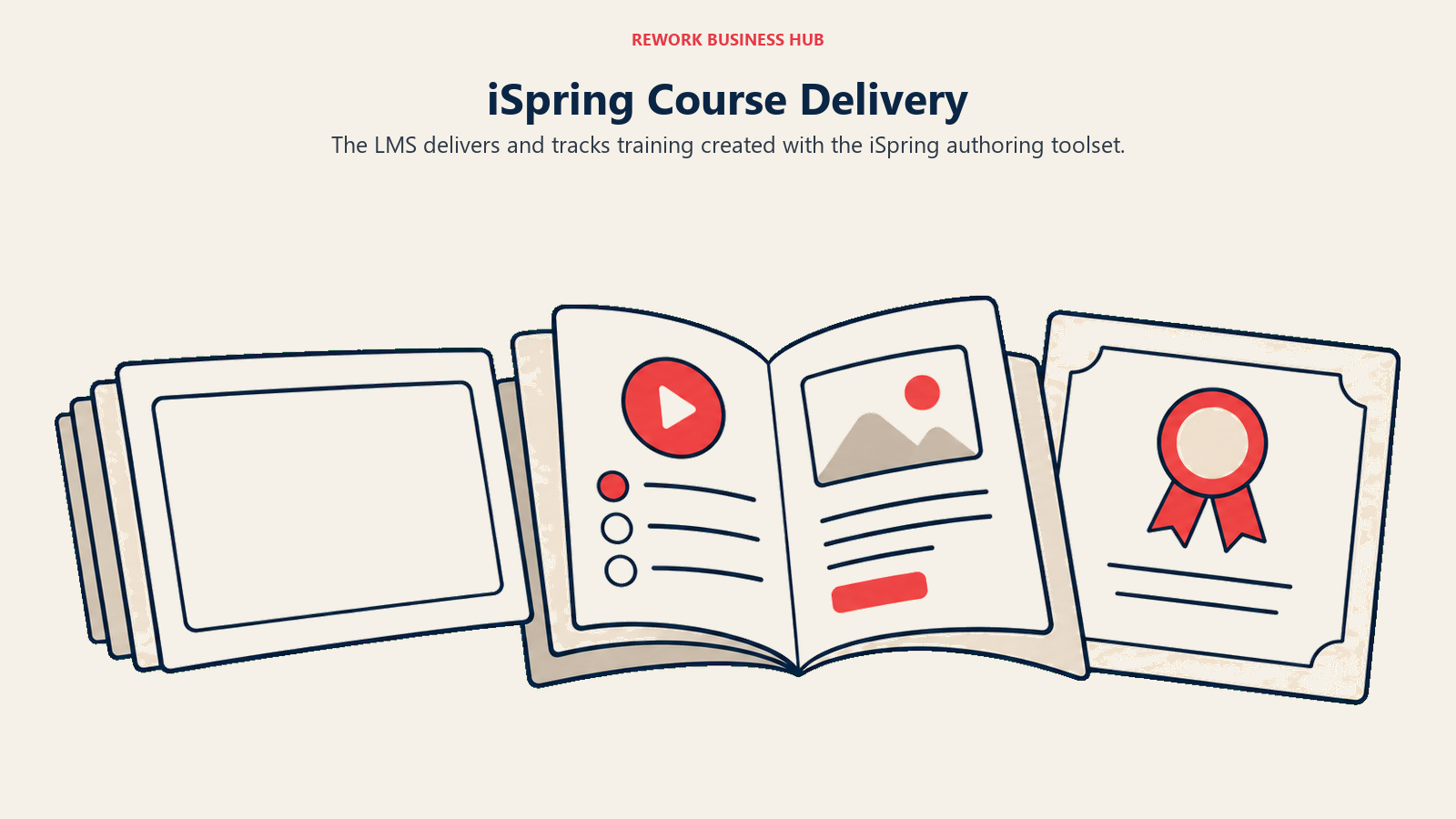 iSpring authoring content delivered as lessons and tracked through a completion certificate