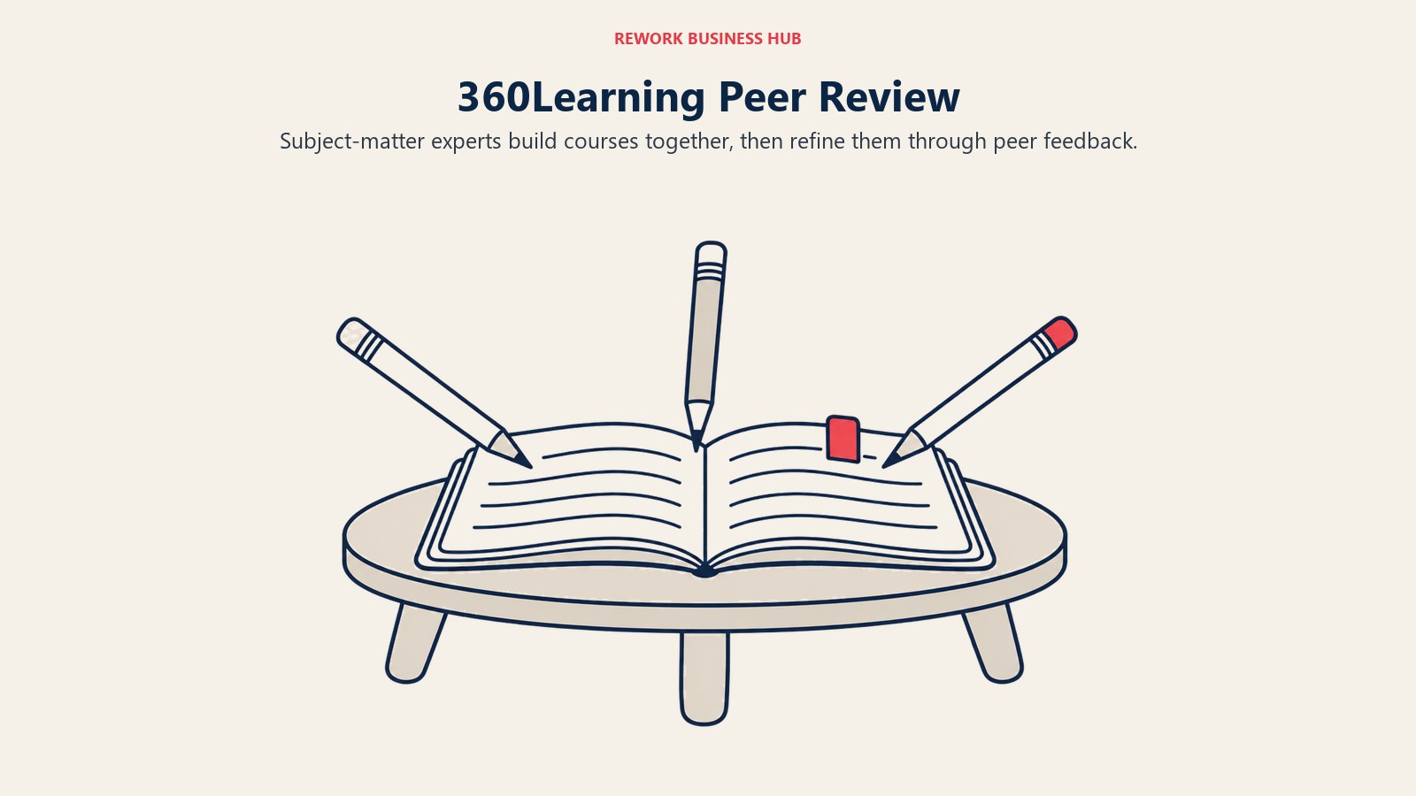 360Learning peer review shown as several pencils working on one shared workbook