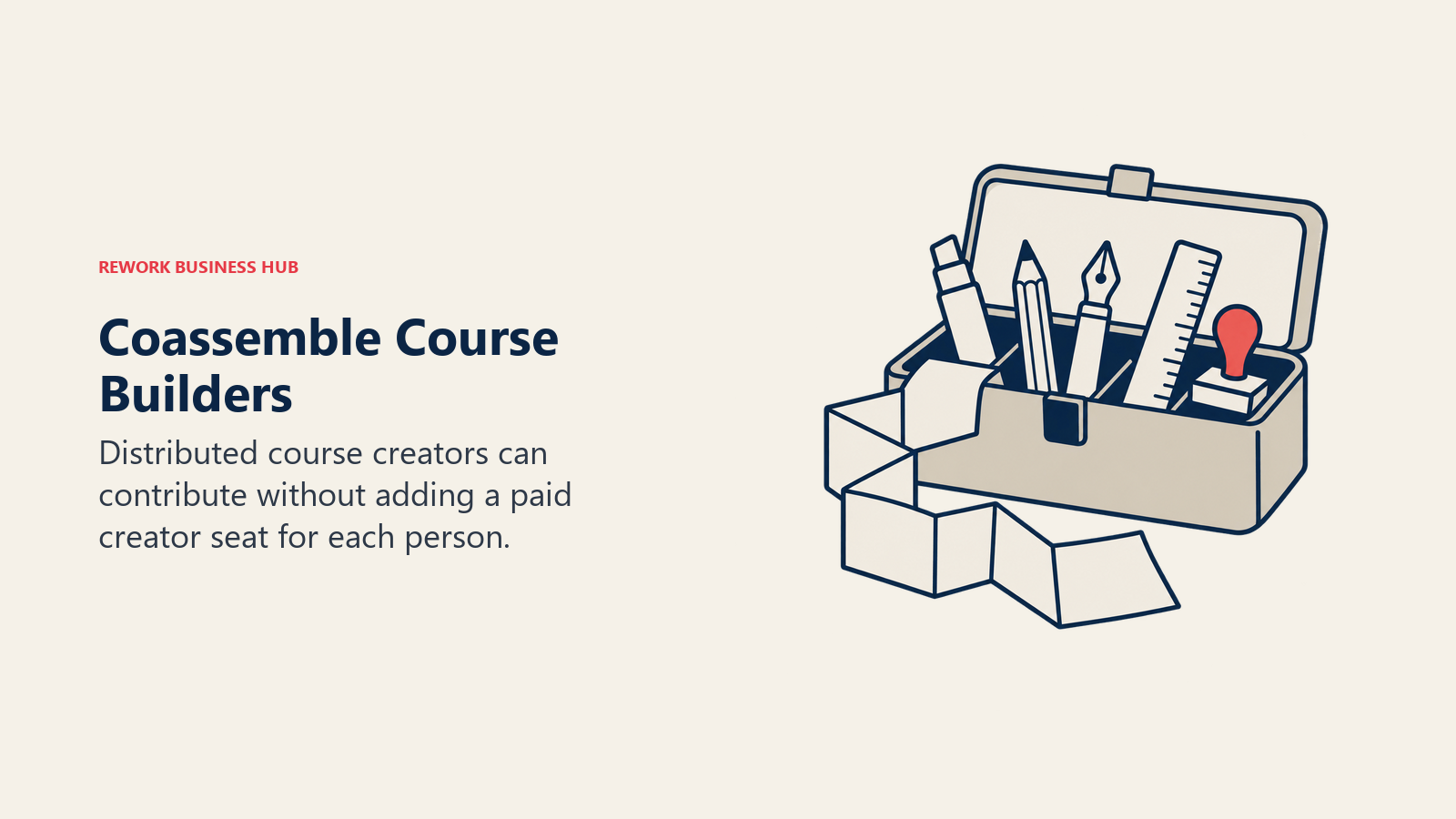 Coassemble course creators shown as authoring tools sharing one open toolbox