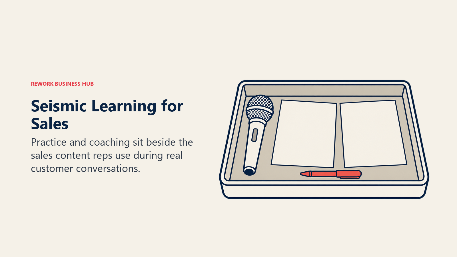 Seismic Learning sales practice shown as a microphone and working playbooks in a rehearsal tray