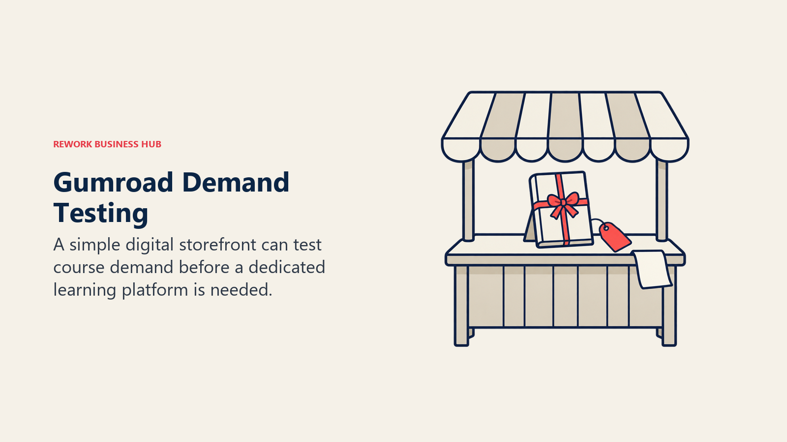 Gumroad demand testing shown as one course product offered at a small storefront