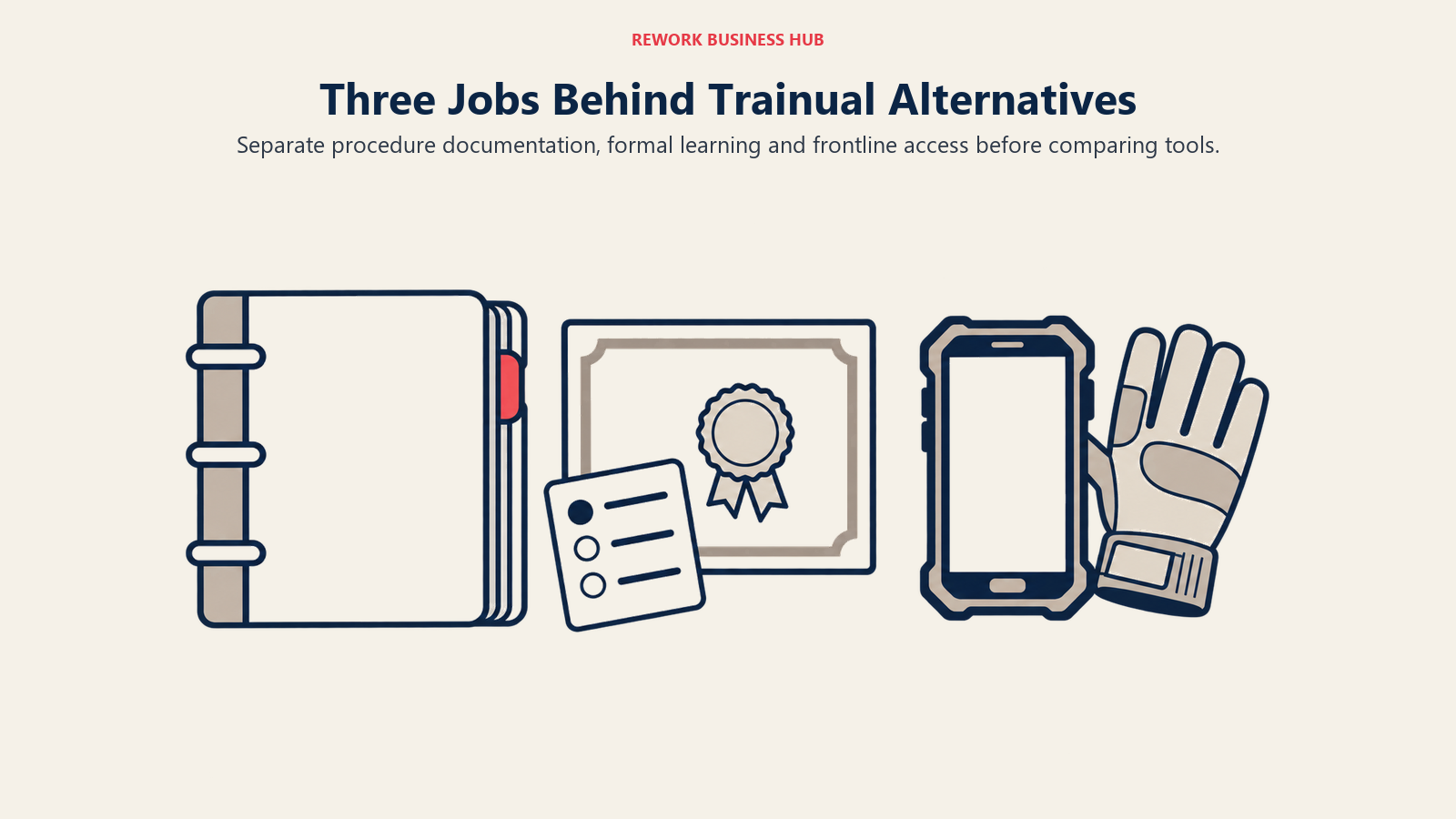 Trainual alternatives sorted into procedure documentation, formal assessment and mobile frontline access