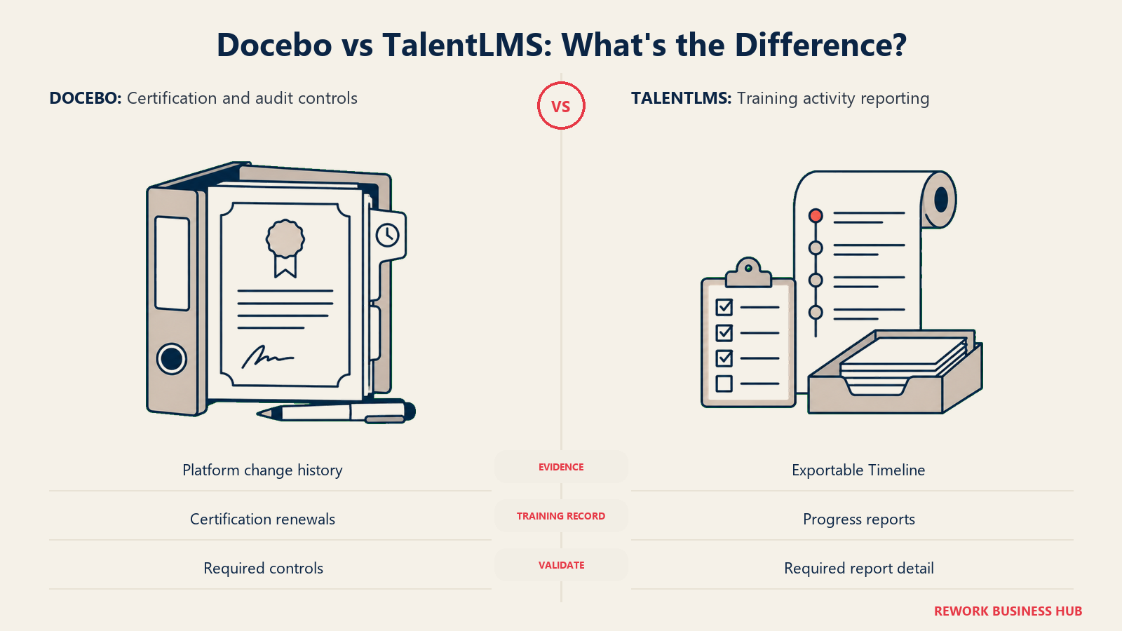 Docebo certification history and TalentLMS activity reporting compared through training records