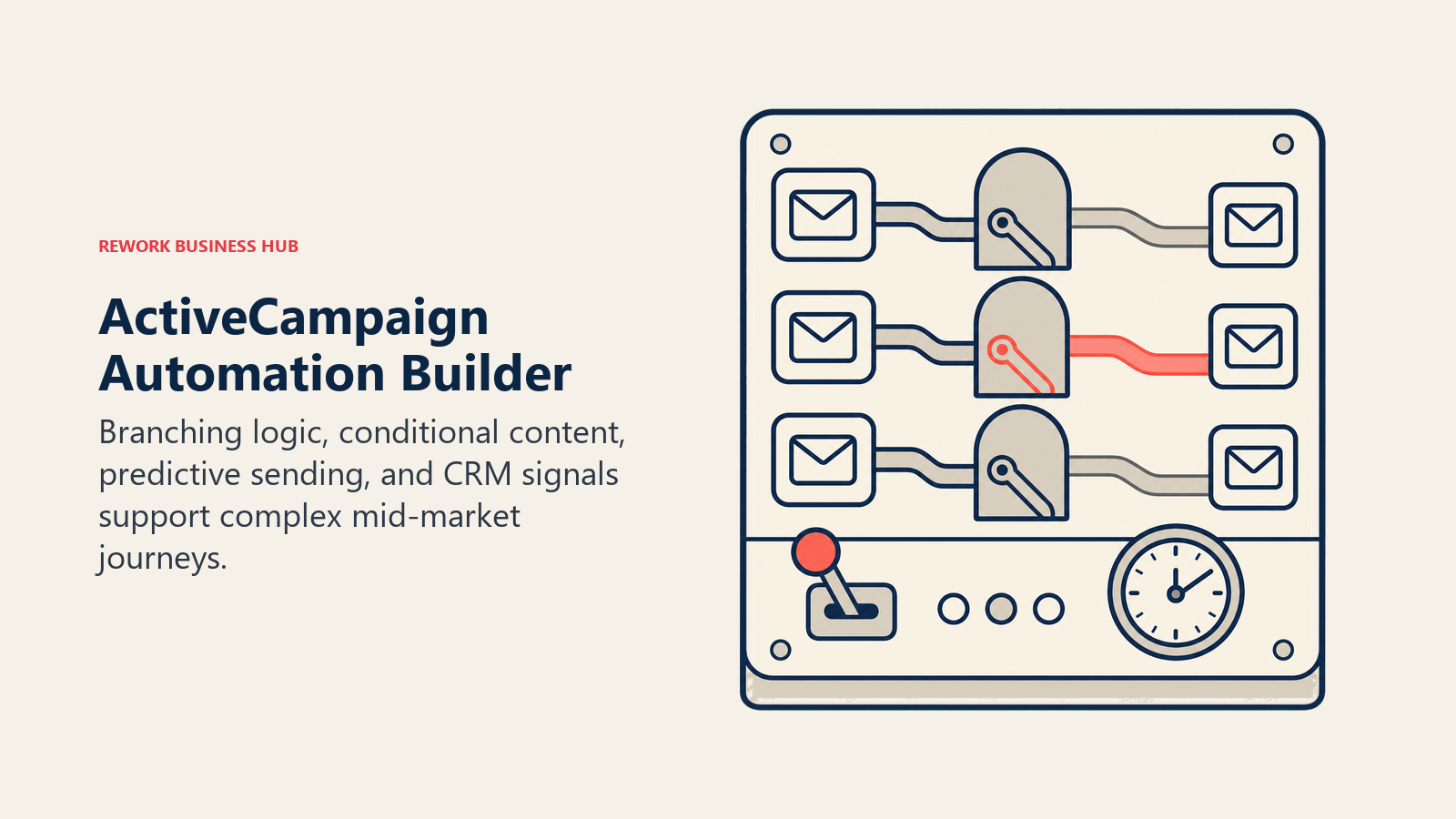 ActiveCampaign automation switchboard routing messages through conditional branches and CRM signals