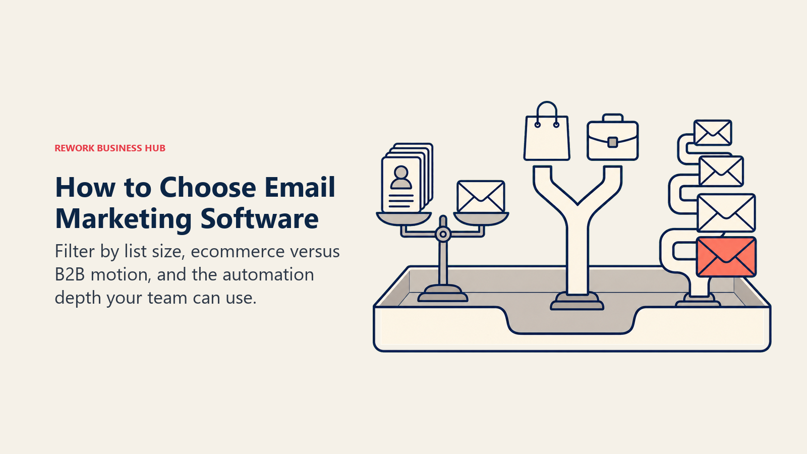 Email software selection kit filtering by list size, business model, and automation depth