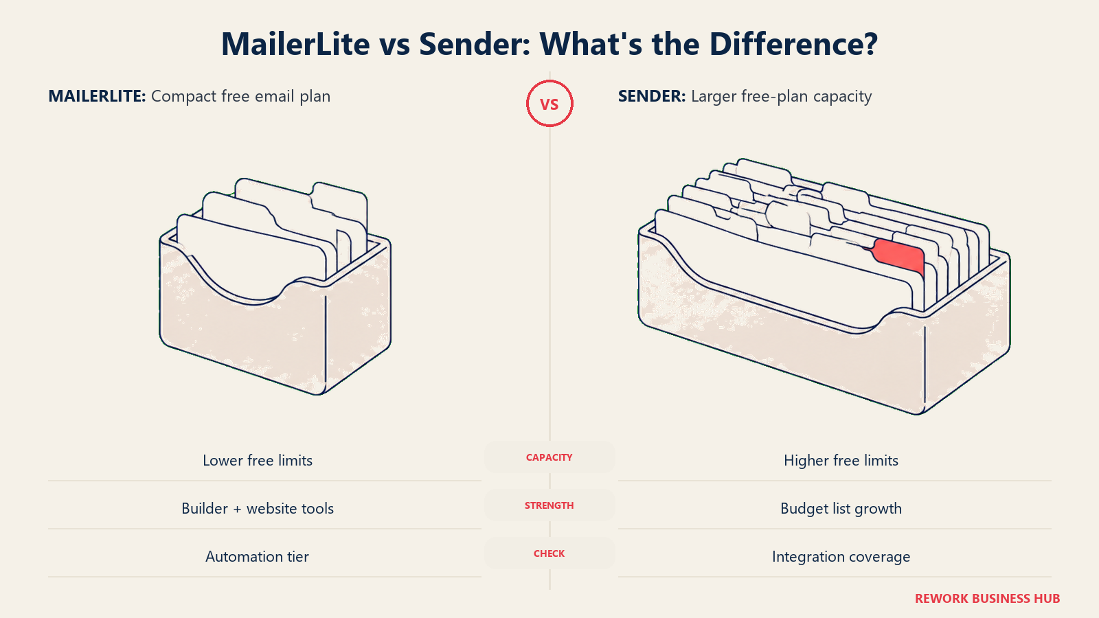 MailerLite vs Sender shown with contact capacity trays