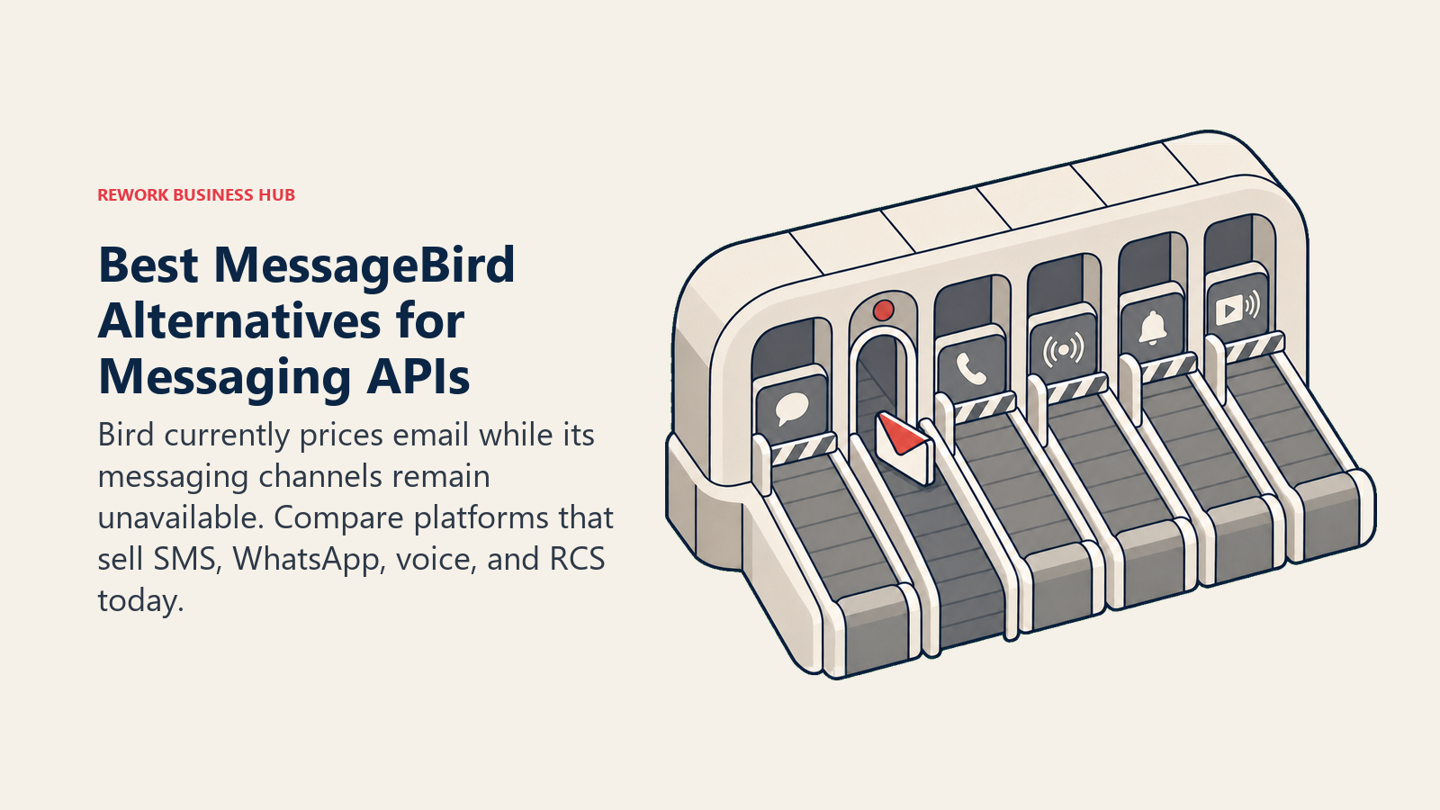 Best MessageBird alternatives shown as one open email lane beside five closed messaging channel gates