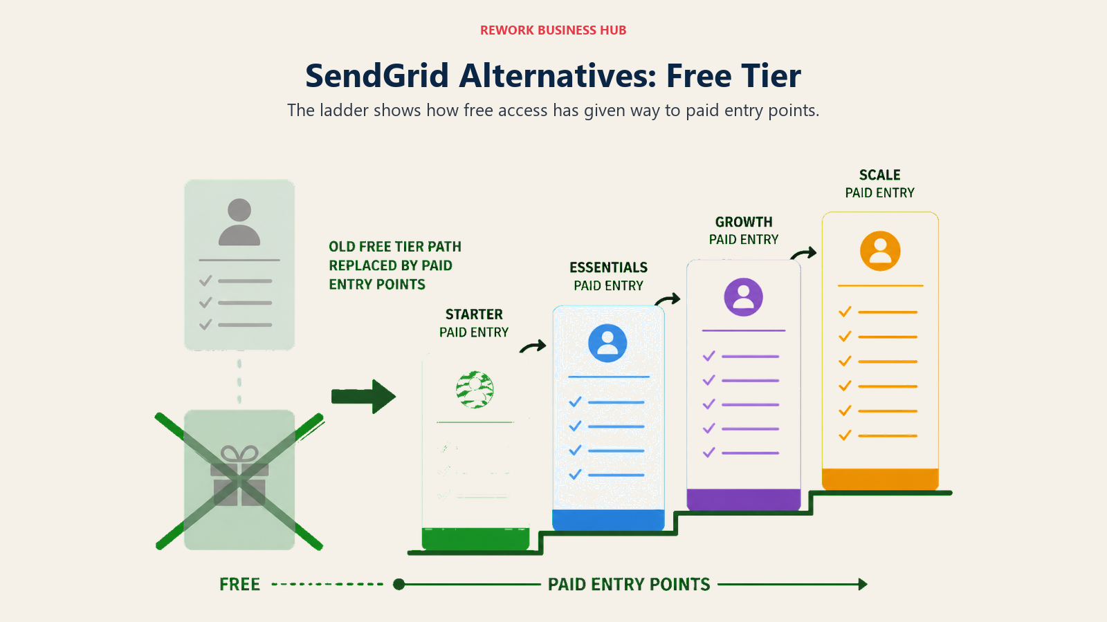 SendGrid alternatives pricing ladder with free tier replaced by paid entry points