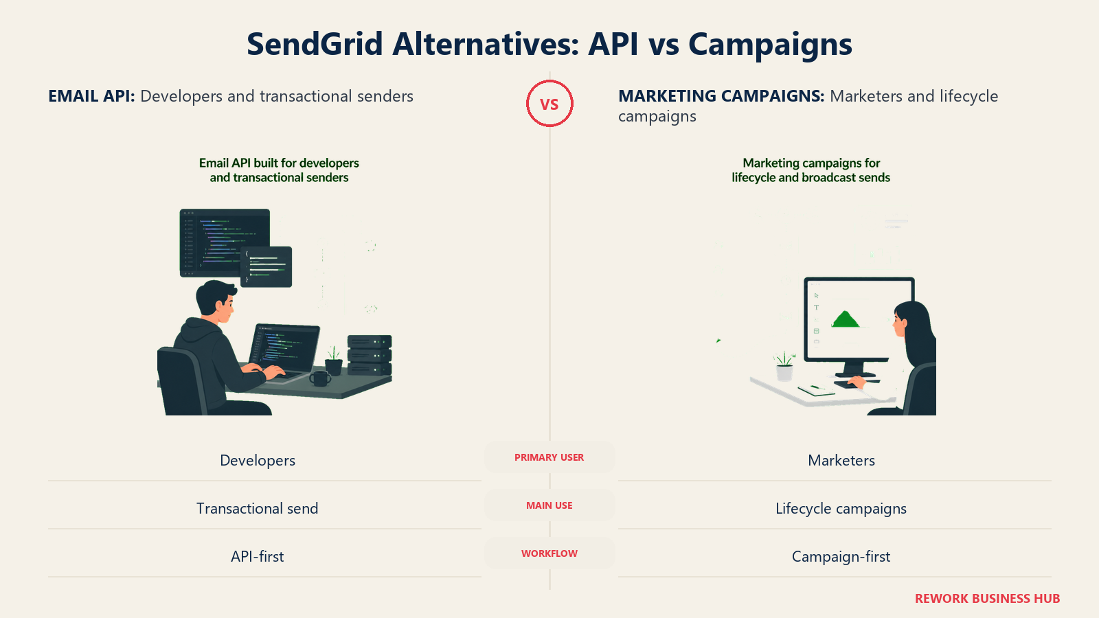 SendGrid alternatives split view for email API and marketing campaign buyers