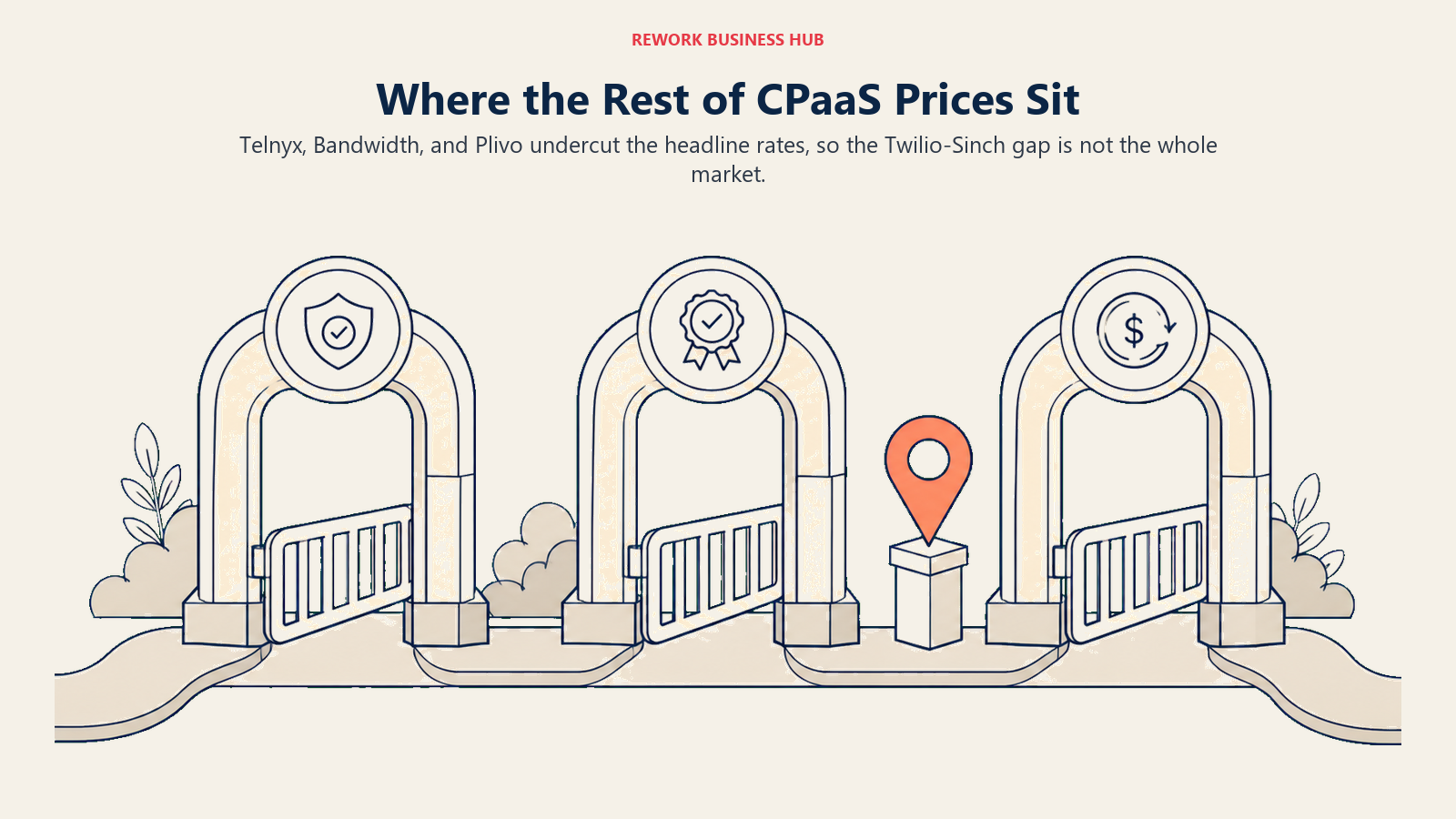 Where the Rest of CPaaS Prices Sit shown as one multi-lane price ladder with outside benchmarks