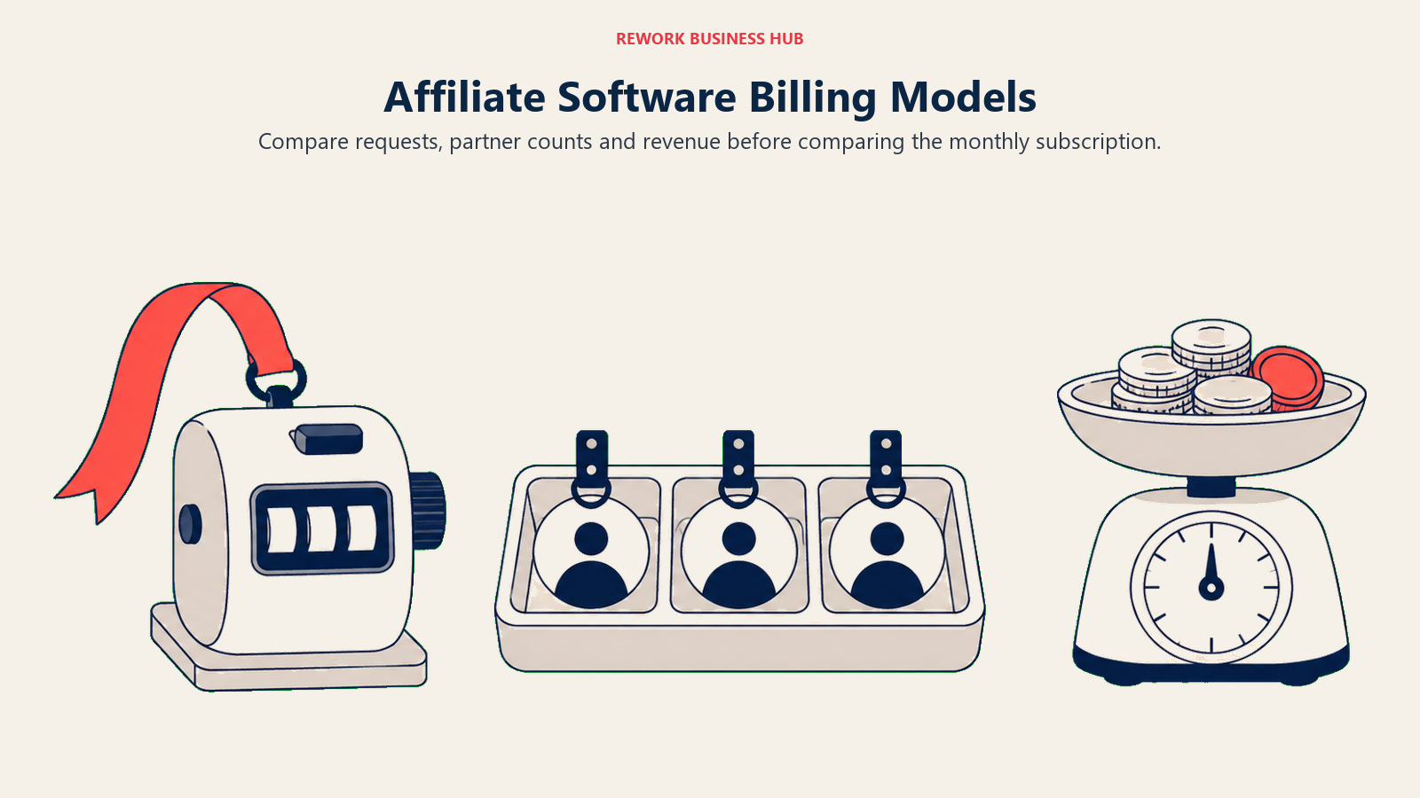 Affiliate Software Billing Models illustrated by measuring instruments